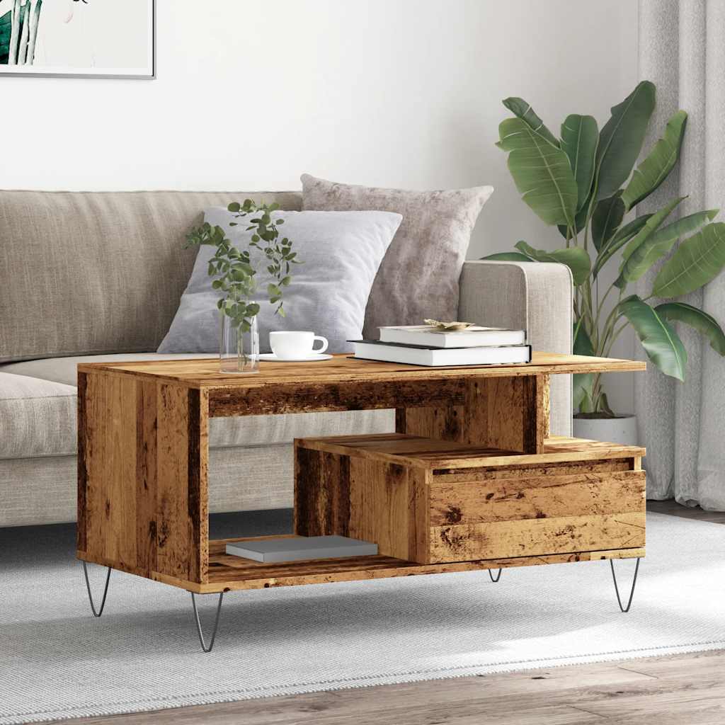 sofabord 90x49x45 cm konstrueret træ antikt trælook