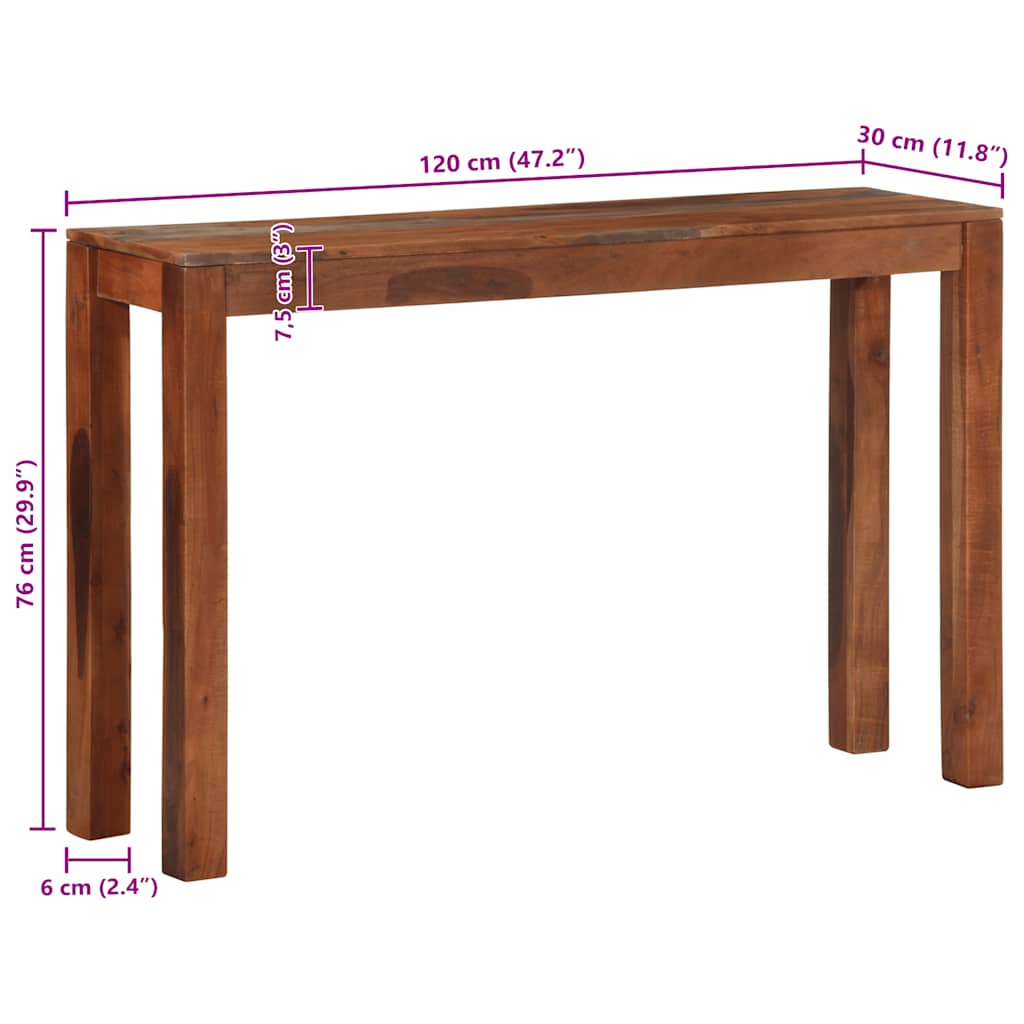 konsolbord 120x30x76 cm massivt akacietræ