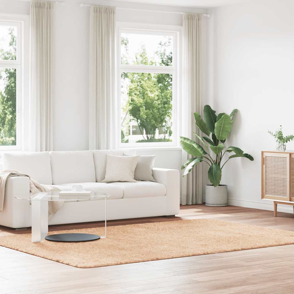 shaggy gulvtæppe NAVARRA 200x290 cm høje luv polyester beige