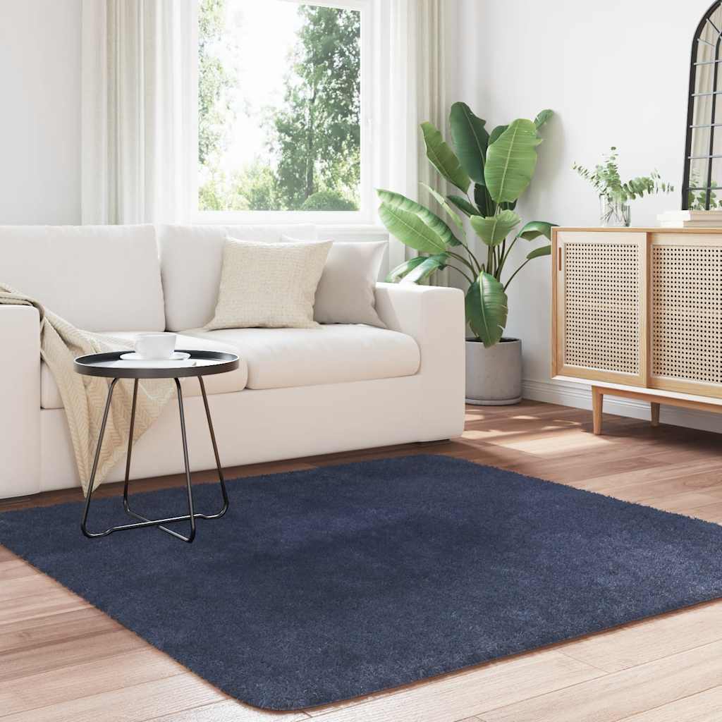 shaggy gulvtæppe NAVARRA 160x160cm høje luv polyester marineblå