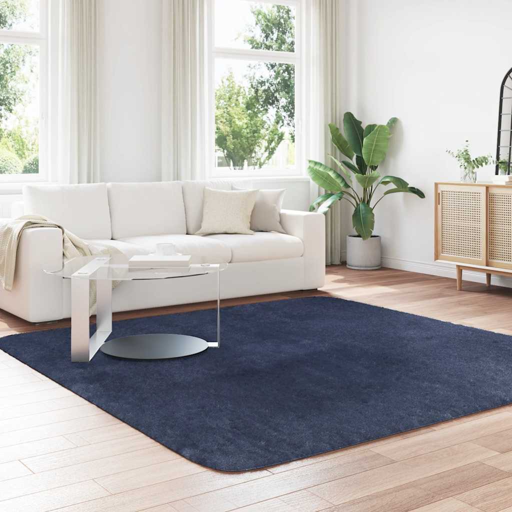 shaggy gulvtæppe NAVARRA 240x240cm høje luv polyester marineblå