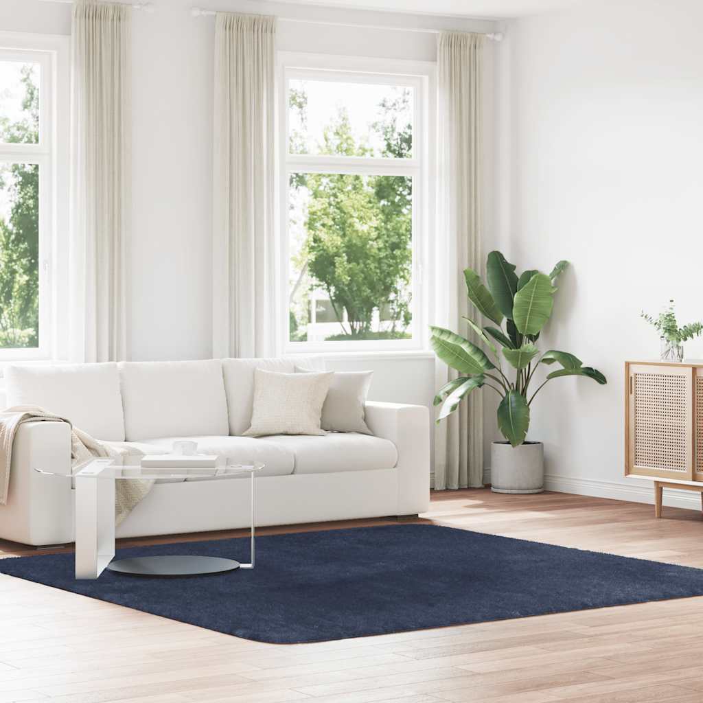 shaggy gulvtæppe NAVARRA 240x240cm høje luv polyester marineblå