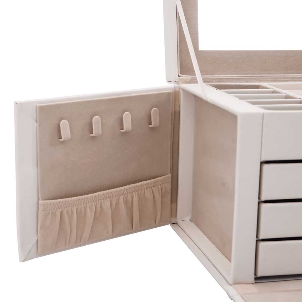 smykkeskrin 4-lags med spejl låsbar 22,5x17,5x16,5 cm hvid