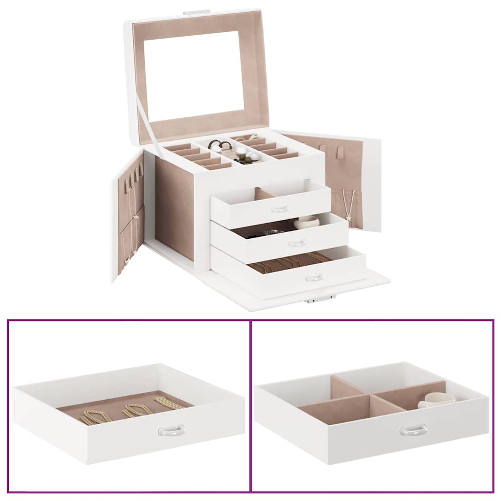 smykkeskrin 4-lags med spejl låsbar 22,5x17,5x16,5 cm hvid