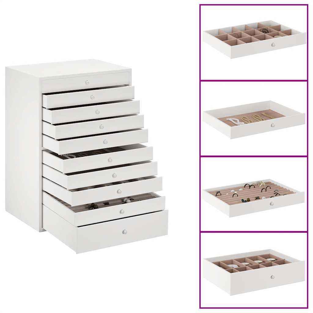 smykkeskrin 10-lags med urholdere hvid 29x20,5x40,5 cm