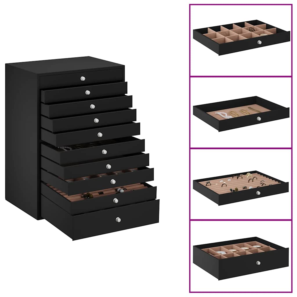 smykkeskrin 10-lags med urholdere sort 29x20,5x40,5 cm