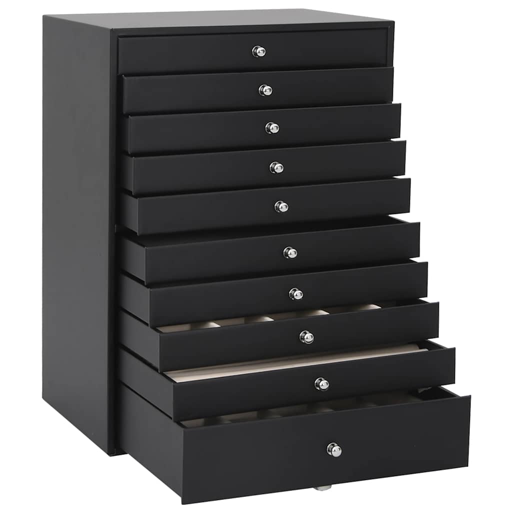 smykkeskrin 10-lags med urholdere sort 29x20,5x40,5 cm