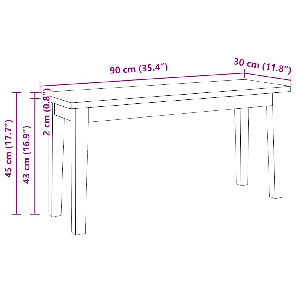 bænk 90 cm massivt gummitræ