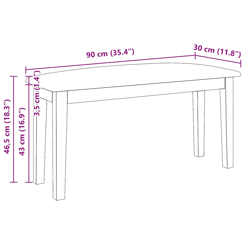 bænk 90 cm massivt gummitræ hvid