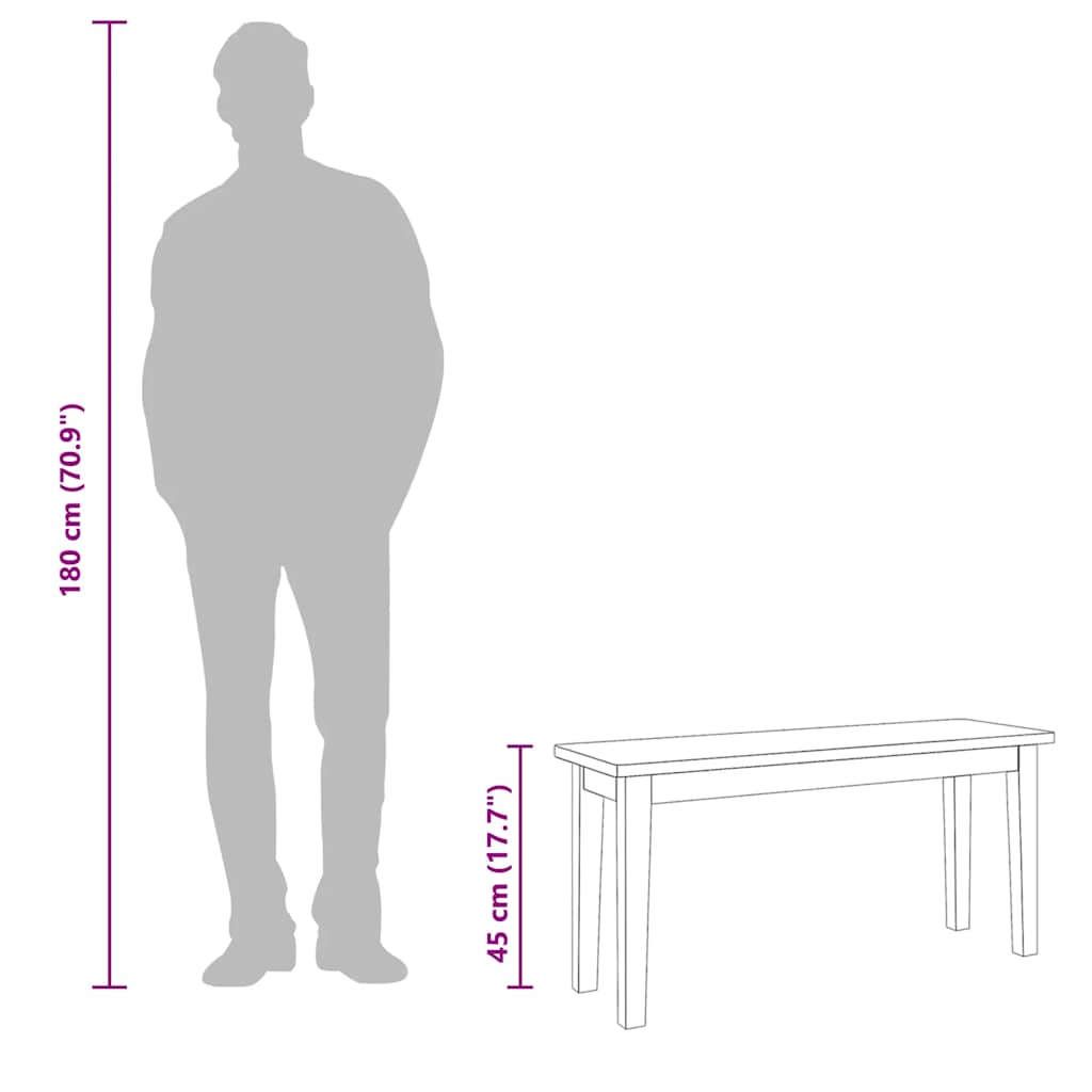 bænk 90 cm massivt gummitræ hvid
