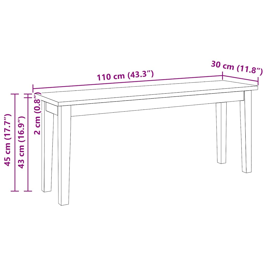 bænk 110 cm massivt gummitræ
