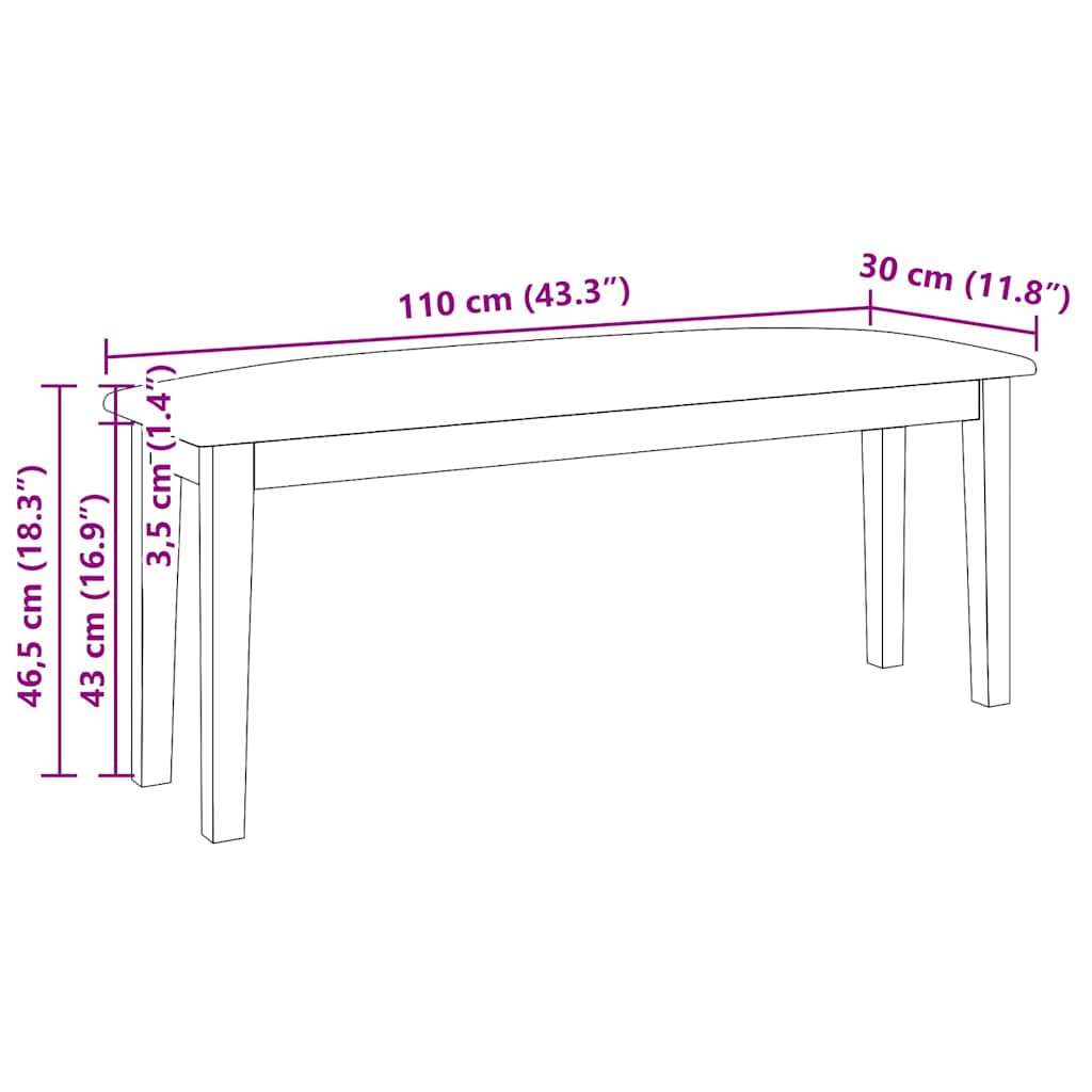 bænk 110 cm massivt gummitræ hvid