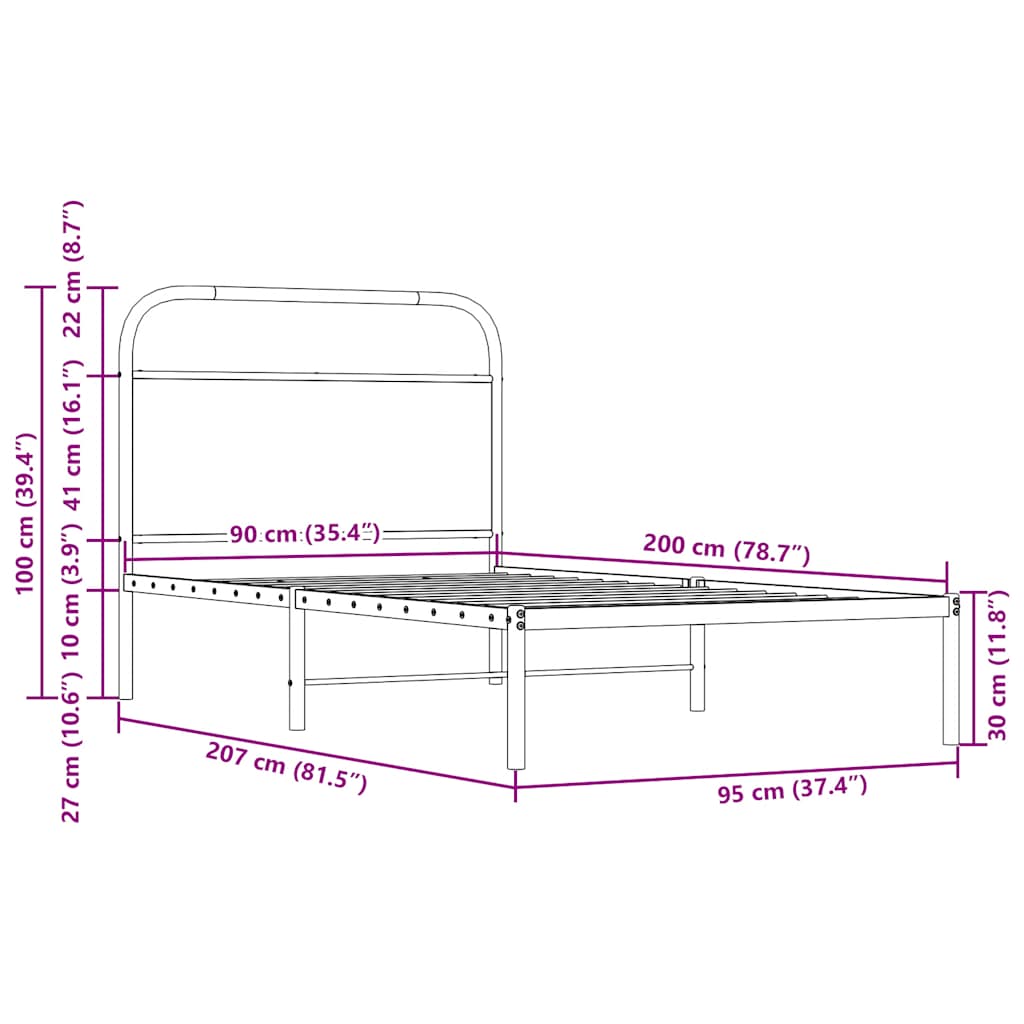 sengeramme 90x200 cm uden madras konstrueret træ sonoma-eg