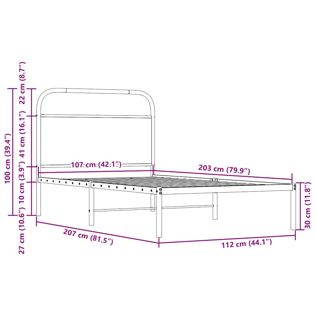 sengeramme 107x203 cm uden madras konstrueret træ sonoma-eg