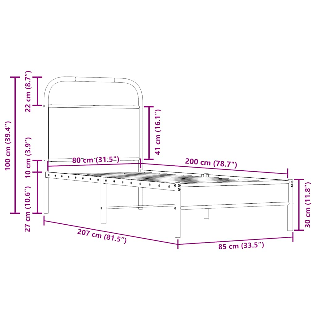 sengeramme 80x200 cm uden madras konstrueret træ røget eg