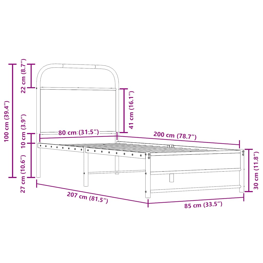 sengeramme 80x200 cm uden madras konstrueret træ røget eg