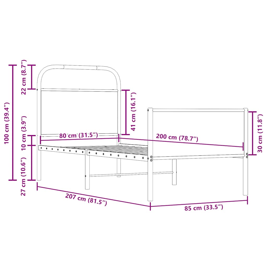 sengeramme 80x200 cm uden madras konstrueret træ sonoma-eg
