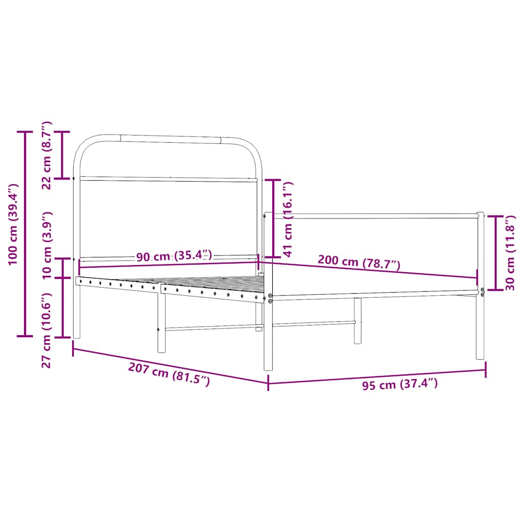 sengeramme 90x200 cm uden madras konstrueret træ sonoma-eg