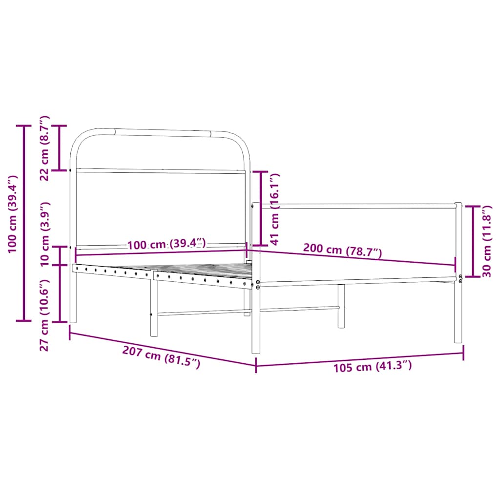 sengeramme 100x200 cm uden madras konstrueret træ sonoma-eg