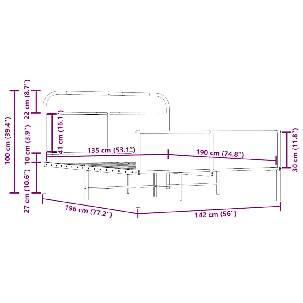 sengeramme 135x190 cm uden madras konstrueret træ sonoma-eg