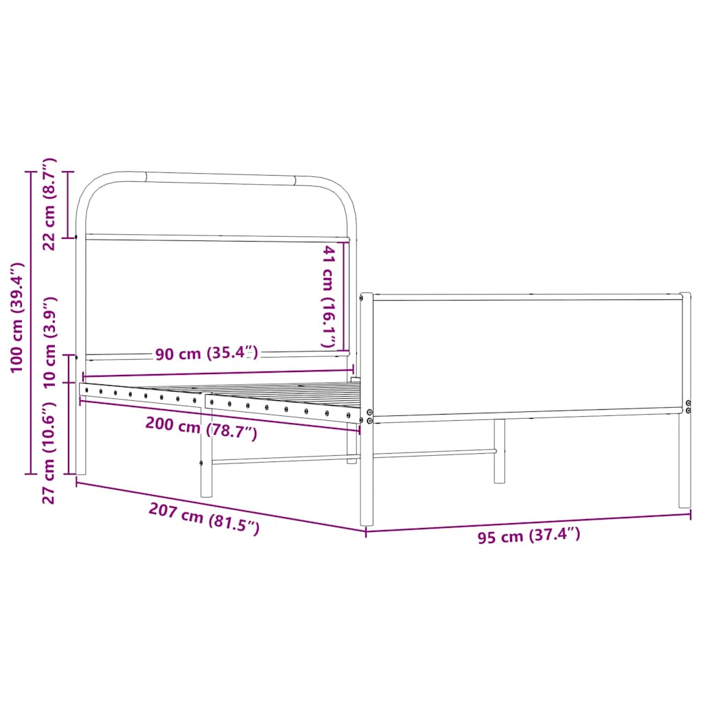 sengeramme 90x200 cm uden madras konstrueret træ sonoma-eg