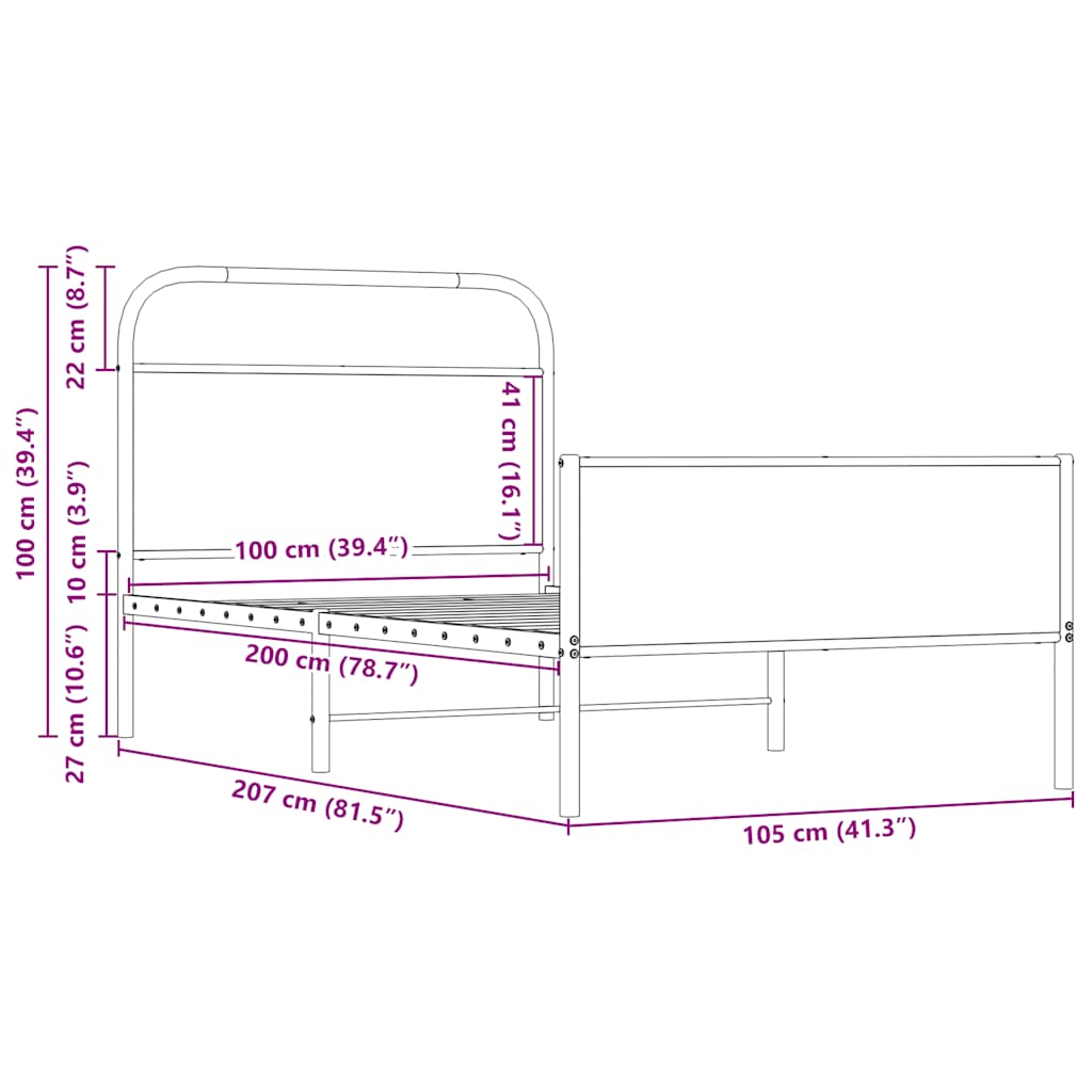 sengeramme 100x200 cm uden madras konstrueret træ sonoma-eg