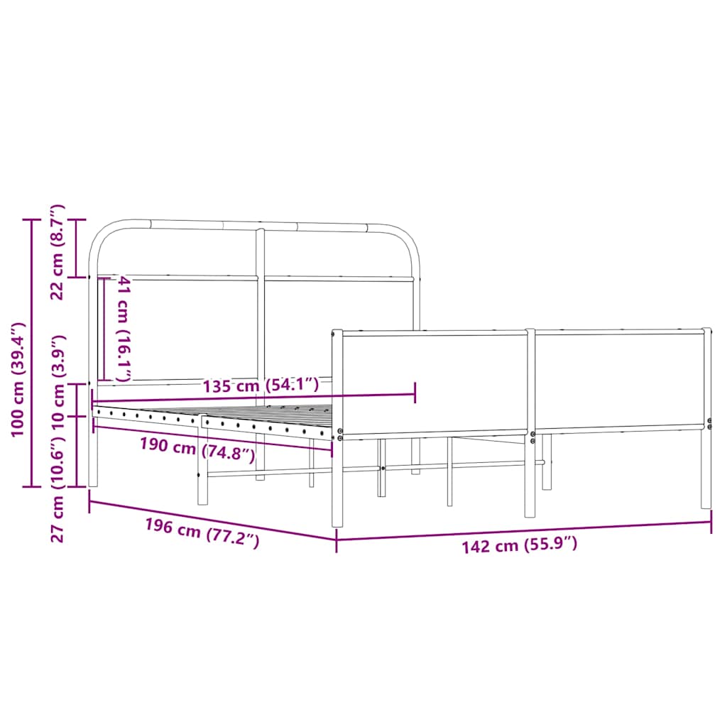 sengeramme 135x190 cm uden madras konstrueret træ sonoma-eg