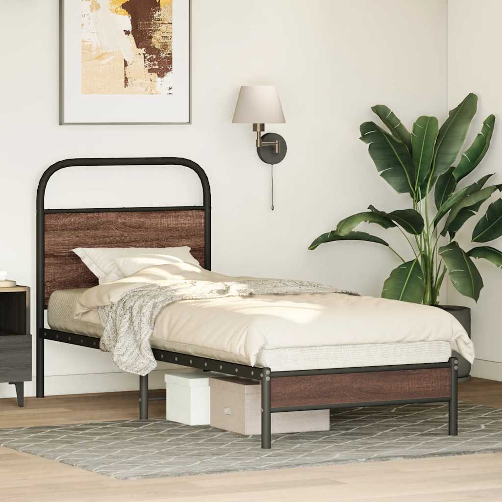 sengeramme 75x190 cm uden madras konstrueret træ brunt eg
