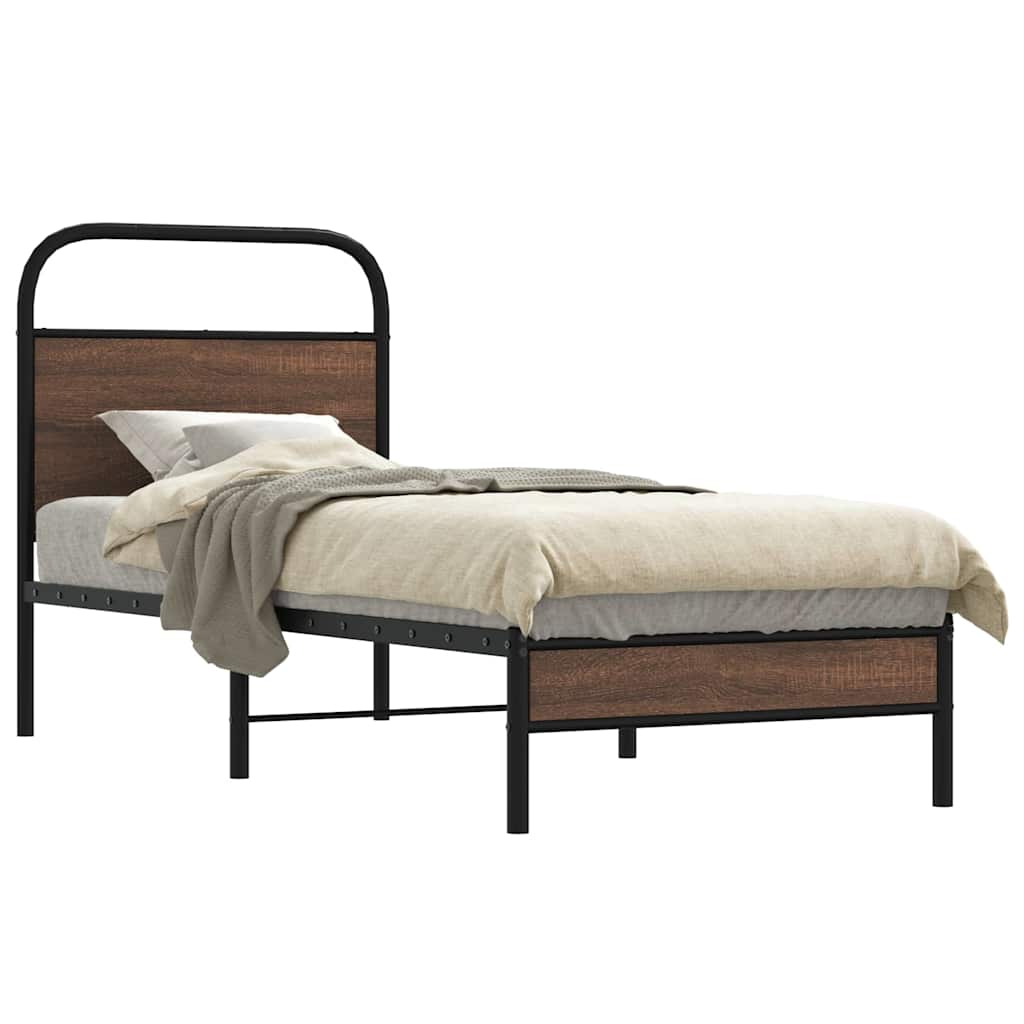 sengeramme 75x190 cm uden madras konstrueret træ brunt eg