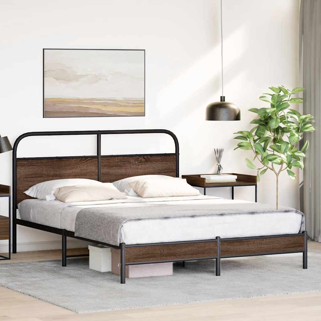sengeramme 150x200 cm uden madras konstrueret træ brunt eg