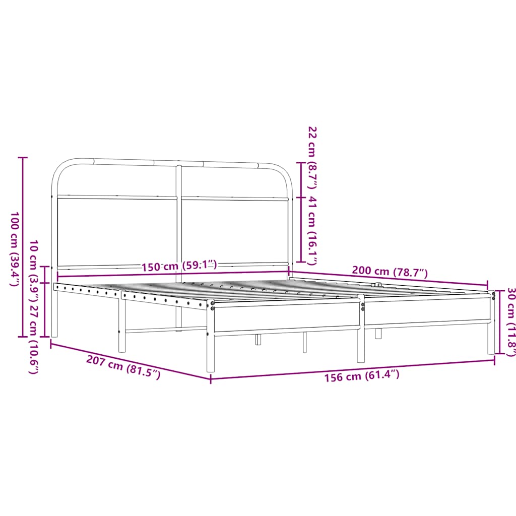 sengeramme 150x200 cm uden madras konstrueret træ brunt eg