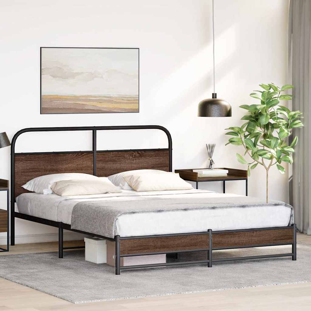 sengeramme 150x200 cm uden madras konstrueret træ brunt eg