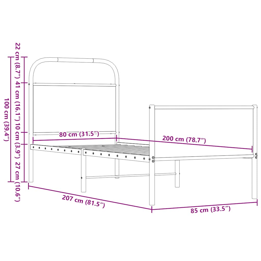 sengeramme 80x200 cm uden madras konstrueret træ brunt eg