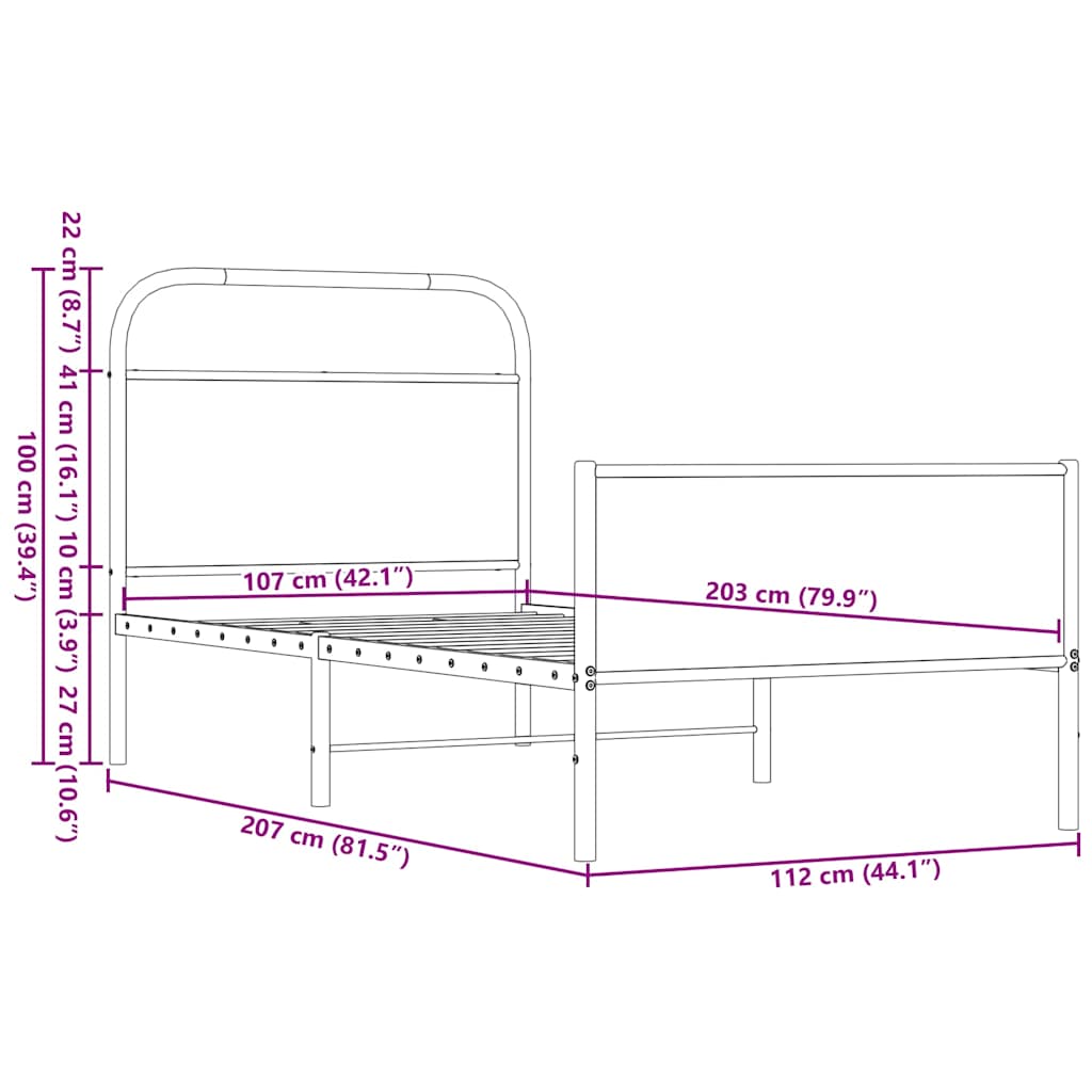 sengeramme 107x203 cm uden madras konstrueret træ brunt eg