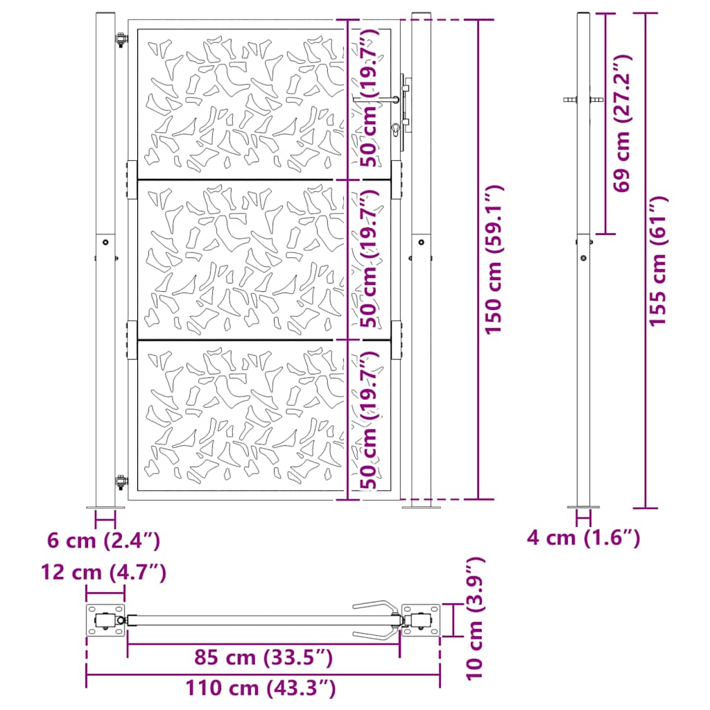 havelåge sort 100x150 cm stålbladdesign