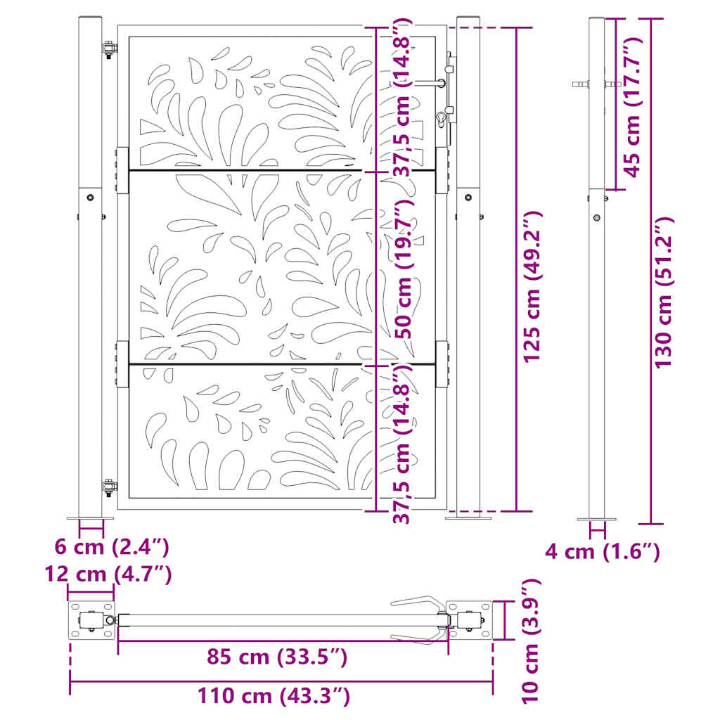 havelåge sort 100x125 cm stål bølgedesign