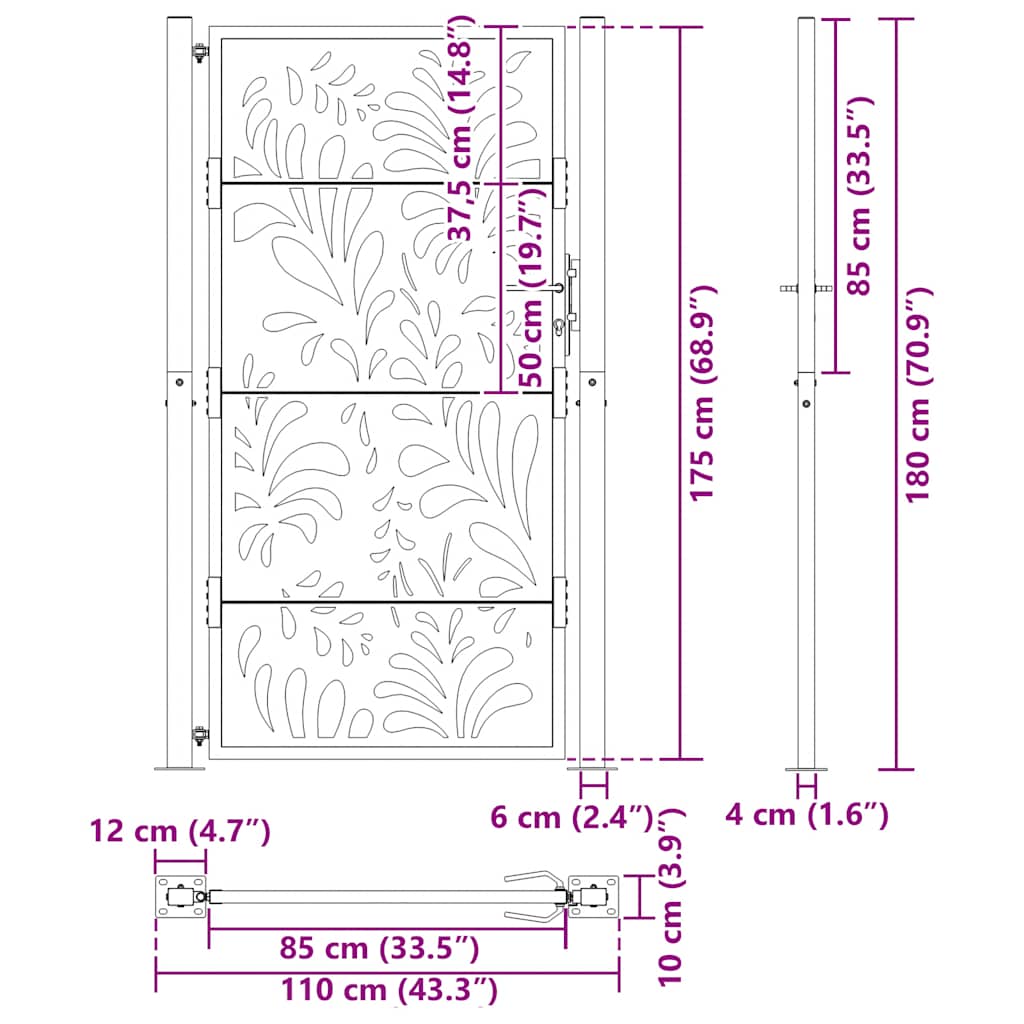 havelåge sort 100x175 cm stål bølgedesign