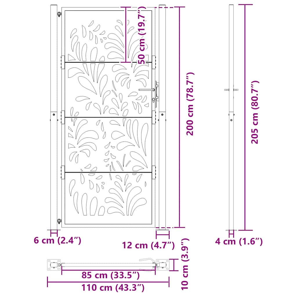 havelåge sort 100x200 cm stål bølgedesign