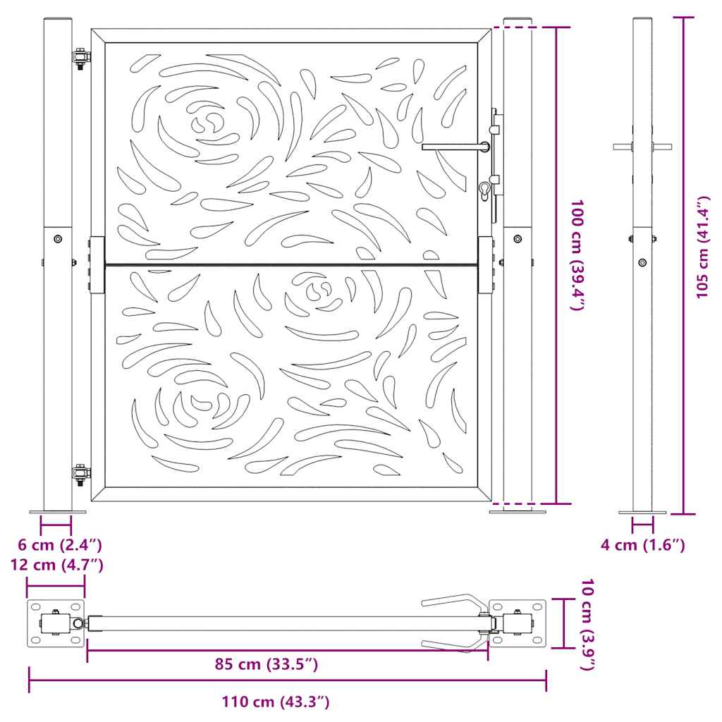 havelåge sort 100x100 cm stål flammedesign