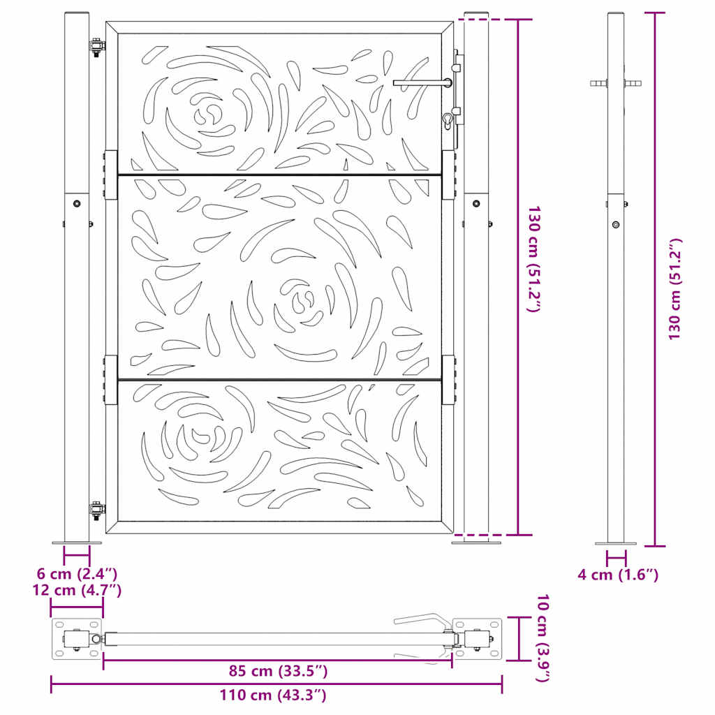 havelåge sort 100x125 cm stål flammedesign