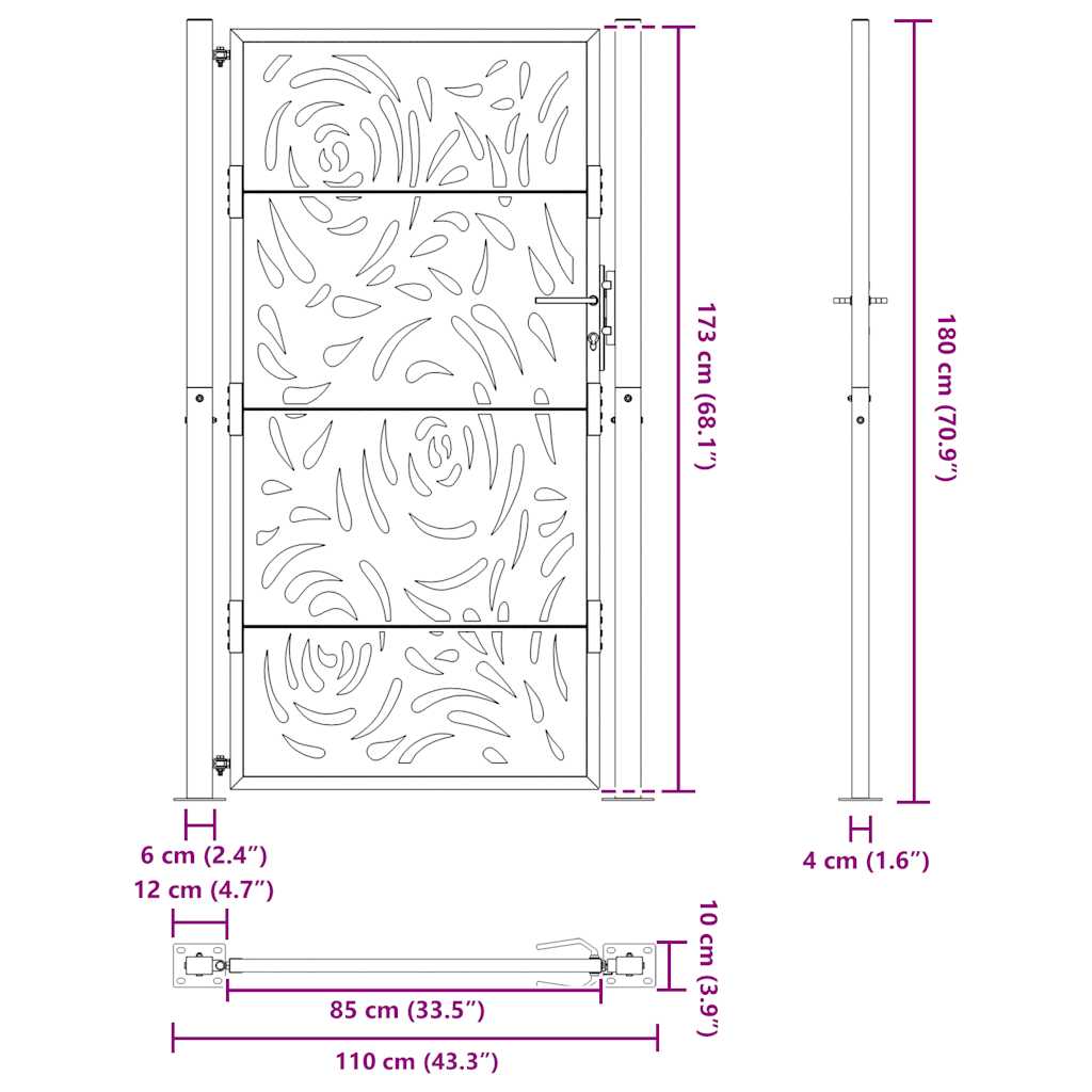 havelåge sort 100x175 cm stål flammedesign
