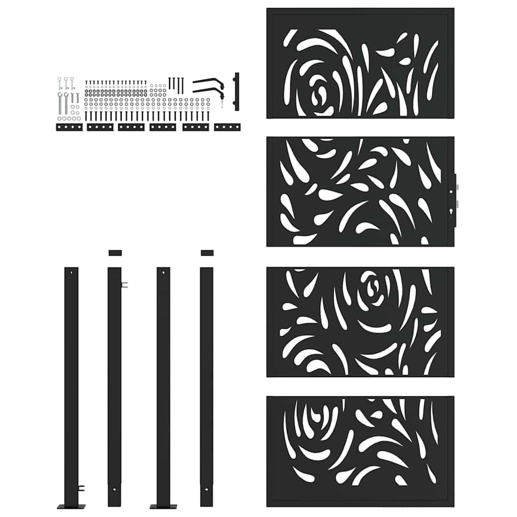 havelåge sort 100x200 cm stål flammedesign
