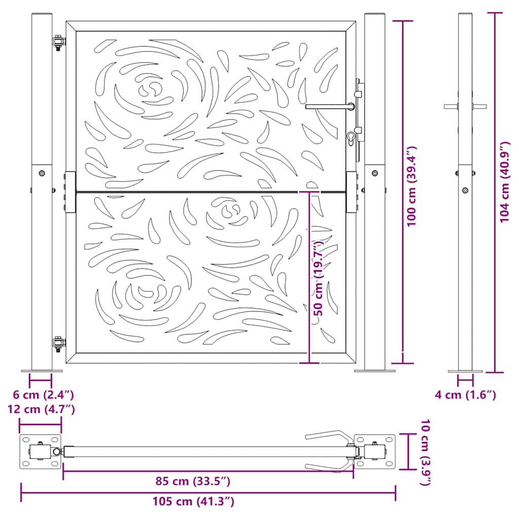 havelåge 100x100 cm vejrbestandigt stål flammedesign