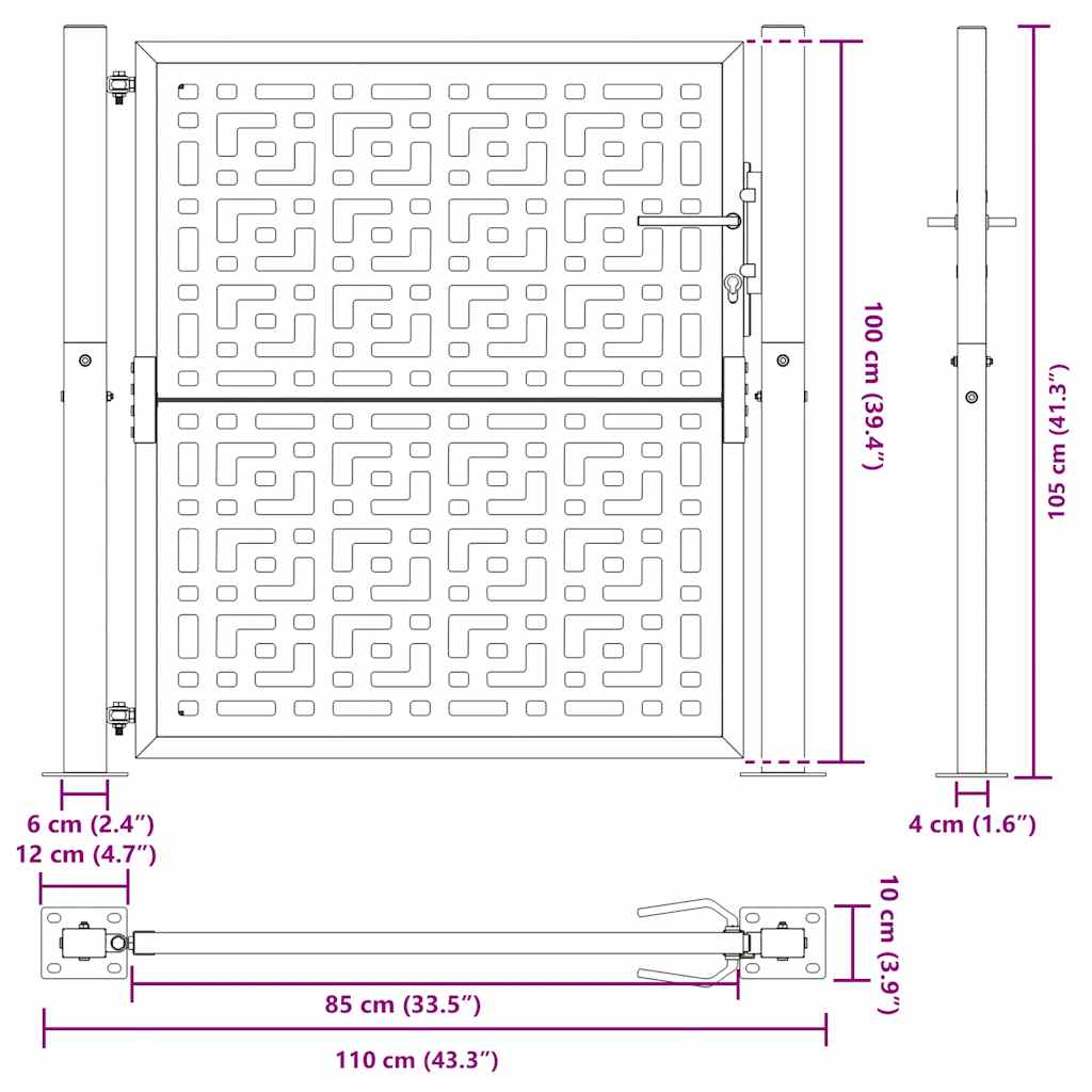havelåge sort 100x100 cm stål krydsdesign
