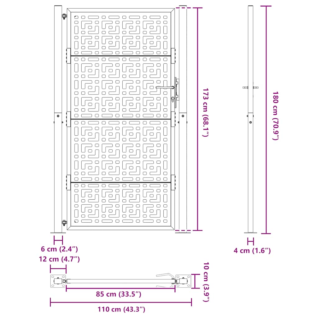 havelåge sort 100x175 cm stål krydsdesign