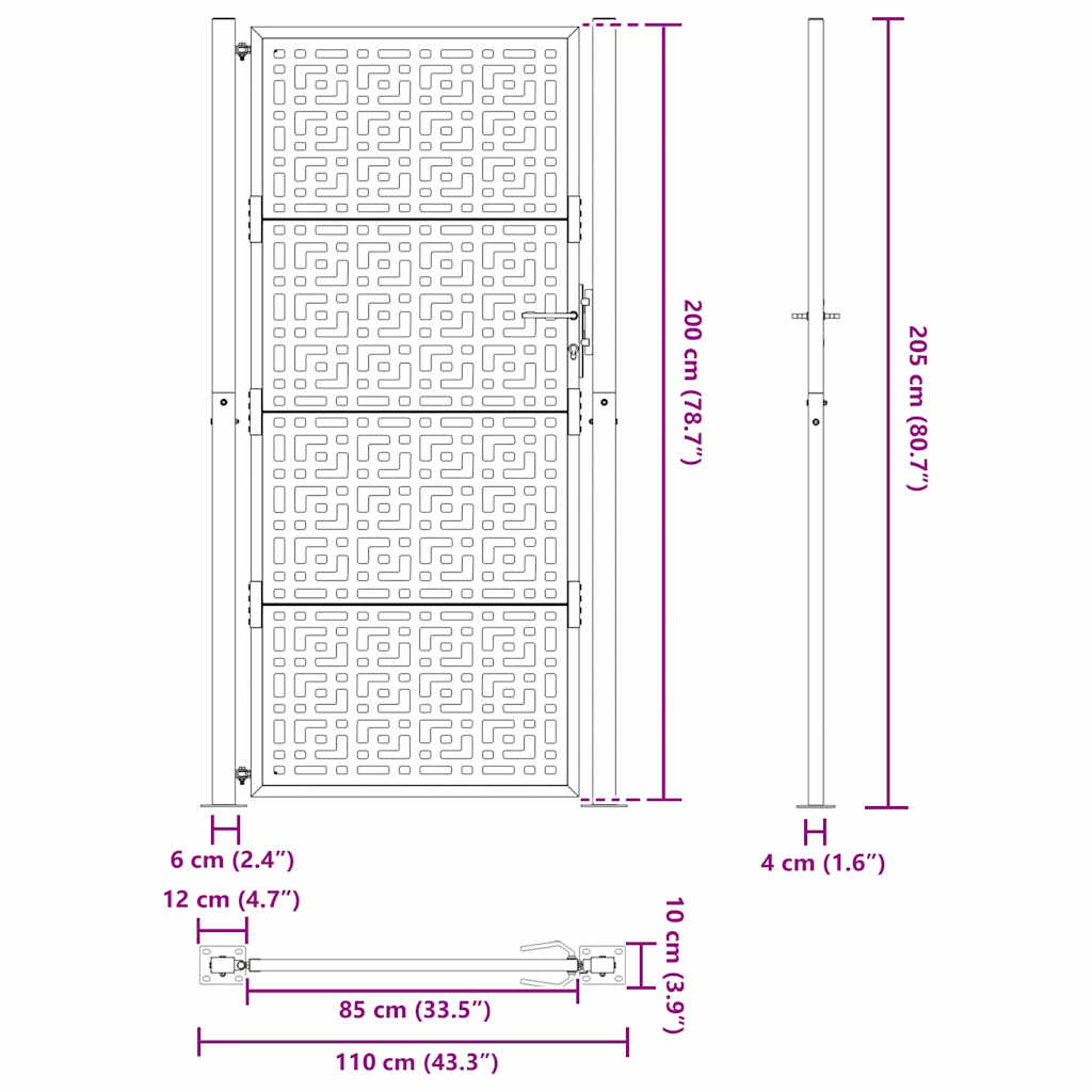 havelåge sort 100x200 cm stål krydsdesign