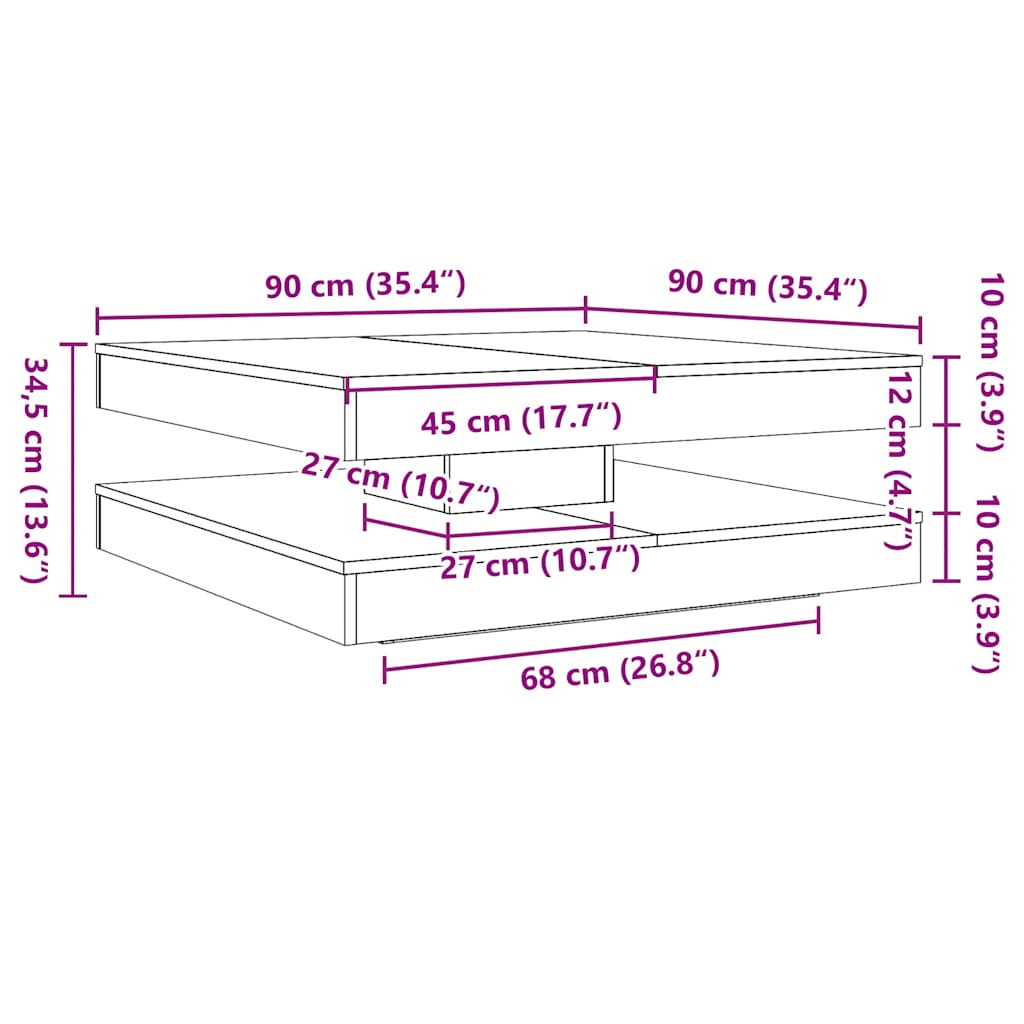 sofabord 360 grader drejeligt 90x90x34,5 cm sort