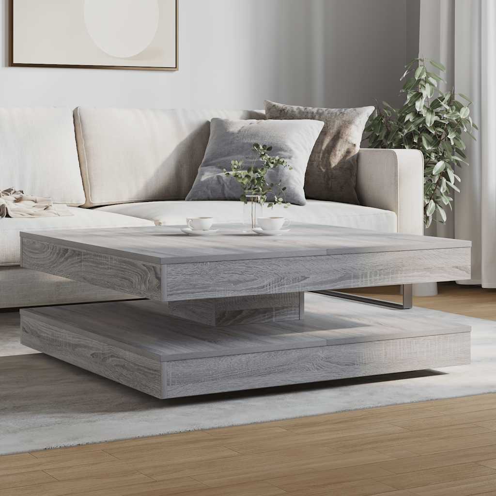 sofabord 360 grader drejeligt 90x90x34,5 cm grå sonoma-eg