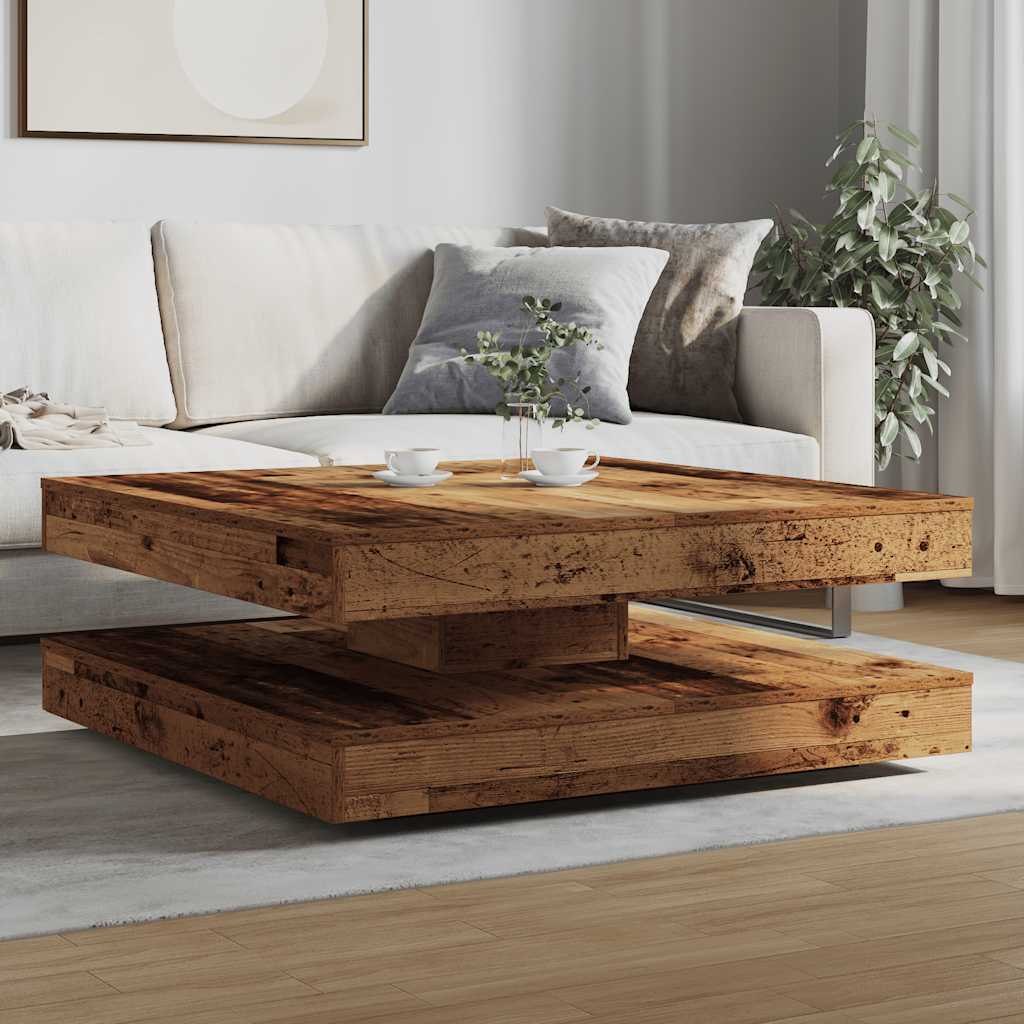 sofabord 360 grader drejeligt 90x90x34,5 cm antikt træ