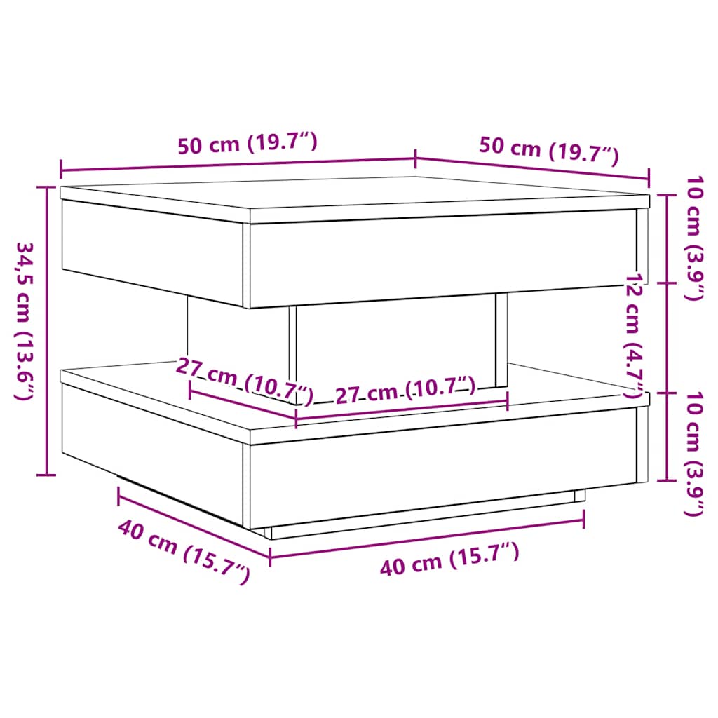 sofabord 360 grader drejeligt 50x50x34,5 cm hvid